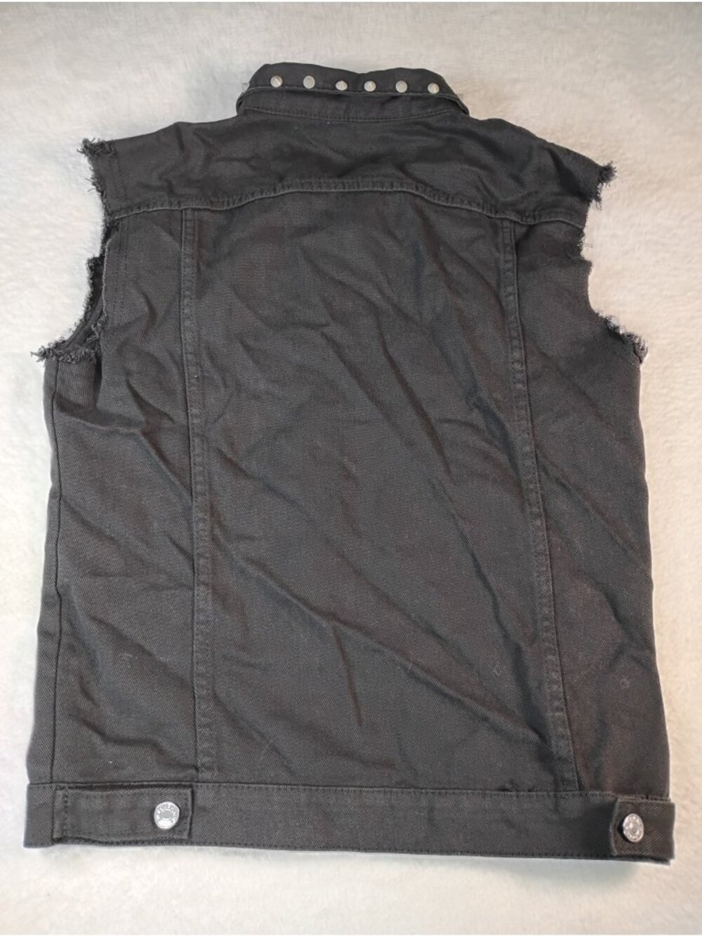 Mens Studded Denim Jacket Sleeveless Punk Biker Goth Rock Size M Black - Picture 5 of 8